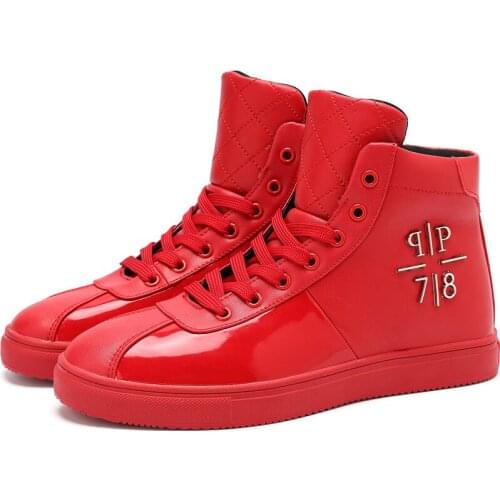 NEW Men Shoes High Top Casual Flat Lace-up Boots Glossy Male Sneakers Skateboard Travel shoes Hip hop street dance Male shoes
