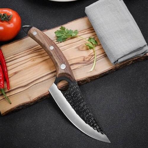 5CR15mov 6 inch Boning Knife Handmade Forged Serbian Chef Knife Butcher Kitchen Knife with Full Tang Handle Leather Knife Sheath