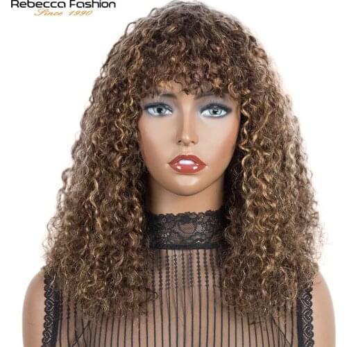 Rebecca Curly Human Hair Wigs For Black Women Brazilian Remy Hair Full Machine Wig With Bangs Pre Plucked Blonde Natural Black