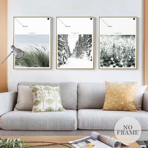 Nordic Canvas Landscape Art Print Painting Poster Letter Snow scene Cuadros Forest Wall Pictures for Living Room Home Decor