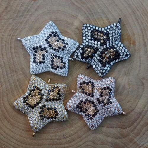 Unique Star Pendant For Necklace Zircon Beads Micro Paved Connectors Copper Charm Jewelry Findings In 23.4*21.8 mm PC6771