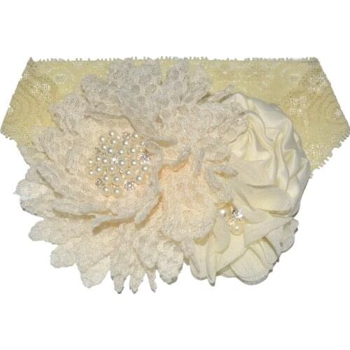 Baby girls Flower Headband Newborn Infant Pearl Flowers With Lace wide Headbands Bebes Hair accessories Phoro props Kids Turban