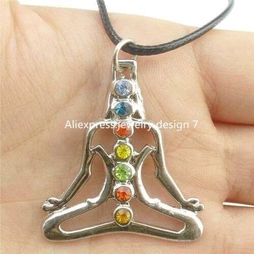 GLOWCAT Q58A83 Multicolor Rhinestone Crystal Chakra Pendant Buddha Yoga Meditation Collar Necklace 17" Women Jewelry