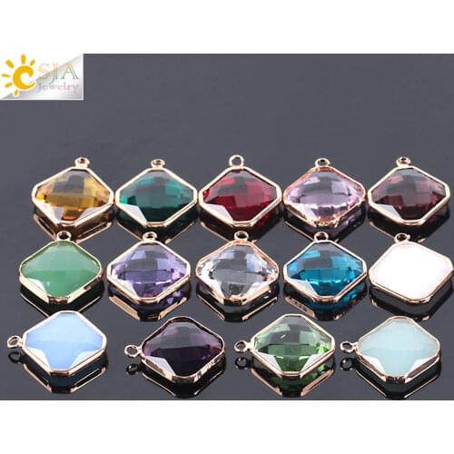 CSJA 10pc Mixed Color Glass Beads Quadrilateral Single Hole Gold-color 19mm Faceted High Quality Loose Bead for DIY Jewelry E979