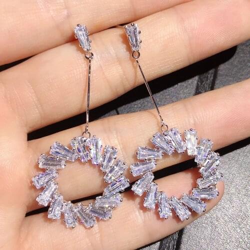 Luxury Round Cut Cubic Zircon Women Bride Drop Earrings Dangle Earring Pendientes mujer moda Wholesale Price