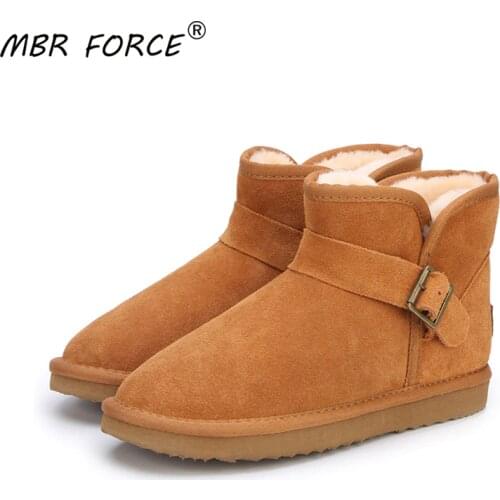 MBR FORCE 2020 Top Quality Fashion Genuine Cowhide Leather Snow Boots Classic Mujer Botas Winter Shoes for Women ankle boots 44