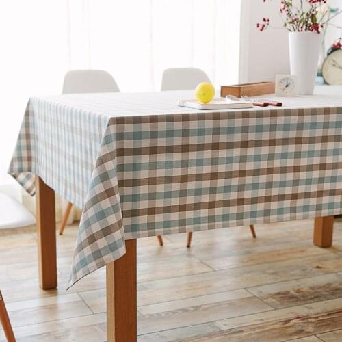 White blue brown plaid checkered pattern tablecloth desk cotton linen table cloth decorative table cover home decoration