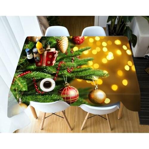 Christmas Gift Theme 3D Pattern Tablecloth Dustproof Thicken Cotton Rectangular/Round Table Cloth for Wedding Picnic Party