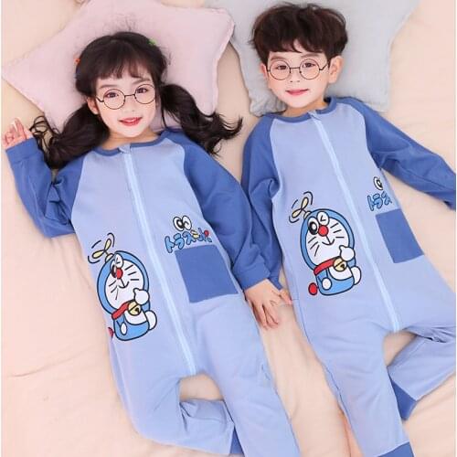 Blanket Sleepers Spring Autumn New Children Pajamas Cartoon Doraemon Sleeping Bag For Boys Home Wear Kids Clothing Pure Cotton