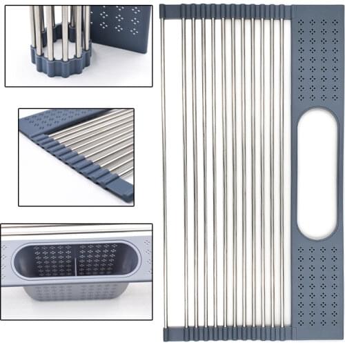 Dish Drainer Drying Rack Over Sink Plate Fruit Vegetable Meat Drying Mat Multi-Use Roll-up Foldable Rack Sink Kitchen Organizer