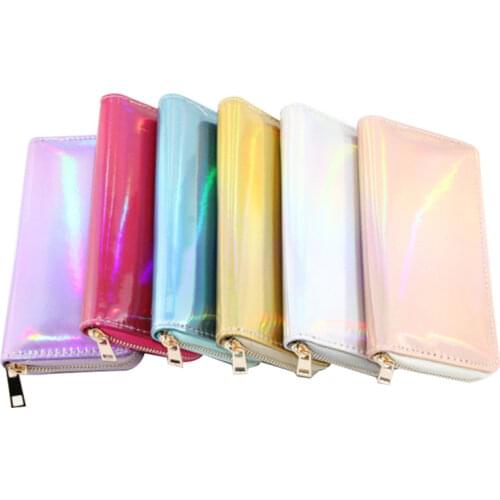 New Fashion Laser Zipper Long Wallet Women Leather Money Pouch Coin Phone Card Passport Holder Clutch Wallets Female Purses