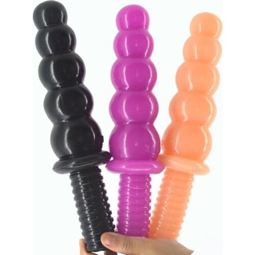 Women Anal Butt Bead Round Head Masturbator with Handle Skin Simulation Adult Large Long Penis 30cm Sex Anal Plug