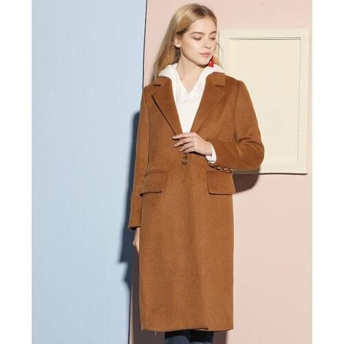 Winter Fall Casual Women Office Lady Slim Single Button Woolen Coat , Turn Down Collar Long Wool Coats for Woman Clothes