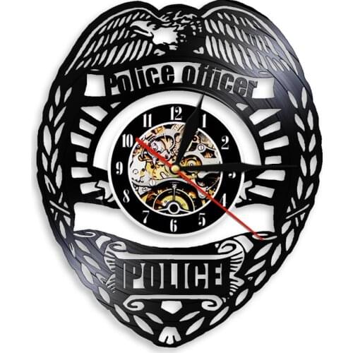 Police Officer Badge Wall Decorative Clock Vintage Vinyl Record Wall Clock Handmade Wall Watches Decor Gift For Policemen