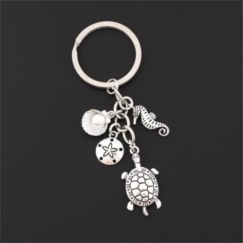 1Pc Seahorse and Turtle Charms Keychain Starfish Shell Keyring Making For Souvenir Gift Jewelry Accessories E2635