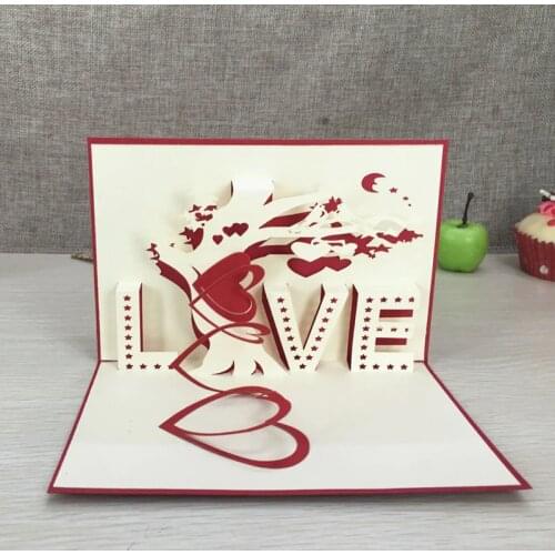 1pcs Heart & Tree Laser Cut Origami Paper 3D Pop UP Cards With "LOVE" Greeting Cards Post Cards Wedding Valentines Day gifts