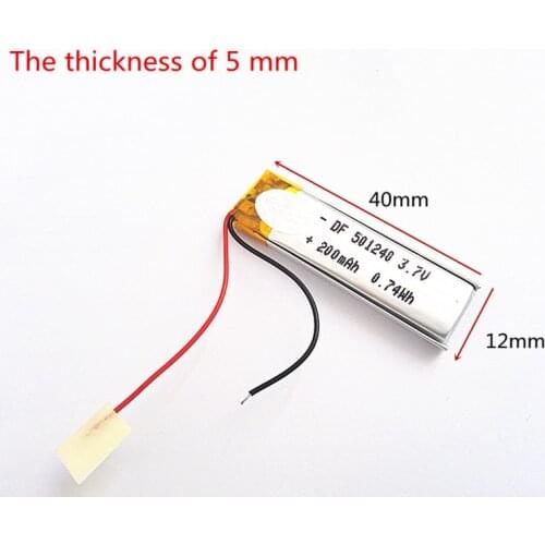 1pcs 3.7V 200mAh 501240 Lithium Polymer Li-Po li ion Rechargeable Battery cells For Mp3 MP4 MP5 GPS PSP mobile bluetooth