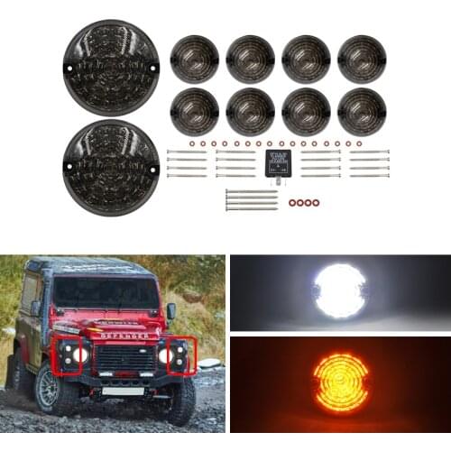 10PCs/Kit Smoke Lens Complete Led Lamp Upgrade Kit For Land Rover Defender 1990-2016 Front Rear Reverse Fog Side Lights