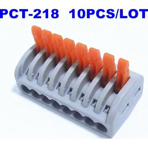 10Pcs PCT-218 PCT218 Universal Compact Wire Wiring Connector Connectors 8 pin Conductor Terminal Block With Lever free shipping