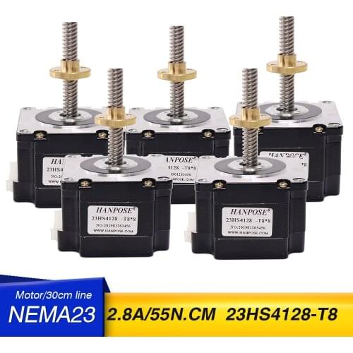 5PCS Screw stepper motor 2.8A 0.55NM 23HS4128-T8 screw length 310MM with Copper nema 23 nut lead 2/4/8mm for CNC milling machine