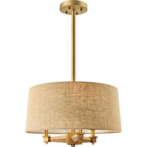 American fabric linen pendant lights living room lamp study Chinese restaurant lamps retro solid wood candlestick hanging lights