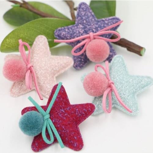 Free Shipping 30PCS Handmade Woven Crochet Star Patch Stickers with Full Balls Decorated for Girls Hair Bow Center Decoration