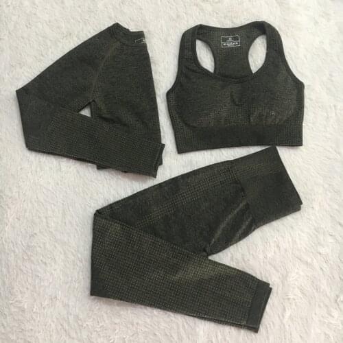 3PCS Seamless Yoga Set Top Woman Sport Bra T-Shirt Long Sleeve Crop Top High Waist Leggings Tights Pants Fitness Wear Tightssets