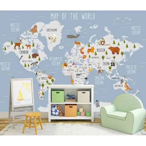 XUE SU Customized large mural wallpaper cartoon world map bedroom childrens room wall covering background wall
