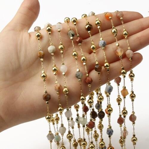 1Meter Stainless Steel Gold Color Chain Faceted Stone Beads for Jewelry Making DIY Charm Bracelets Necklaces Ankles Accessories