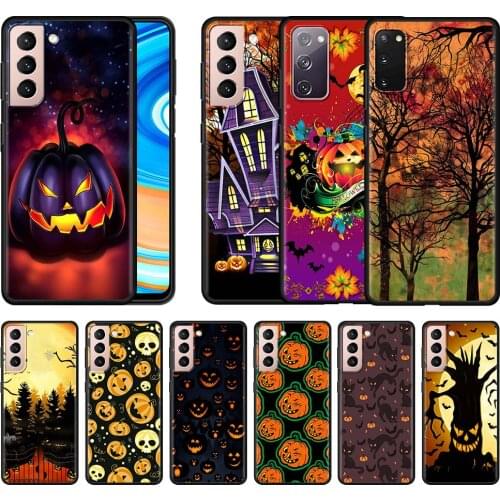 Case For Samsung Galaxy S20 FE S21 Ultra S10 S9 S8 Plus S10E S10Lite Black Luxury AntiKnock Phone Soft Cover Halloween Pumpkin