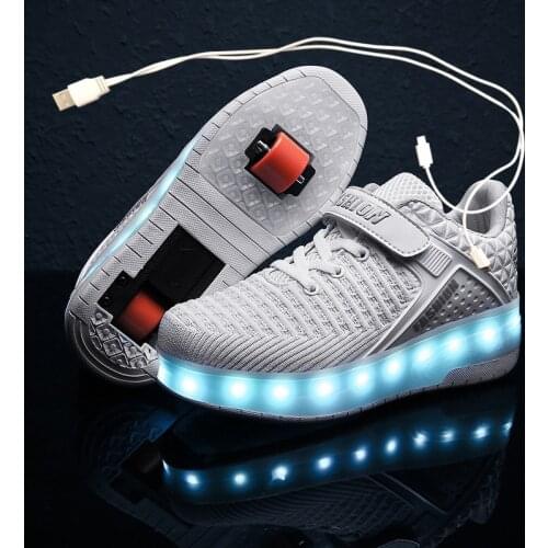 2021 New Pink USB Charging Fashion Girls Boys LED Light Roller Skate Shoes For Children Kids Sneakers With Wheels Two wheels