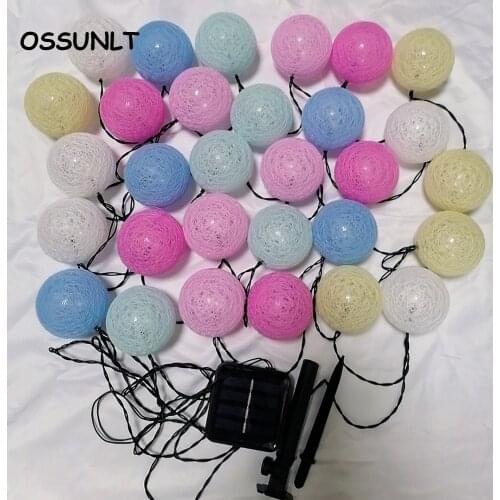 50 LED Cotton Ball String Lights Solar Light Outdoor Colorful Garland Fairy Lights Home Wedding Christmas Party Garden Decor