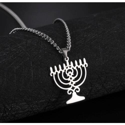 LIKGREAT Hanukkah Candles Menorah Jewish Jewelery Religious Necklace Israel Faith Lamp Pendant Hebrew Hanukkah Gift