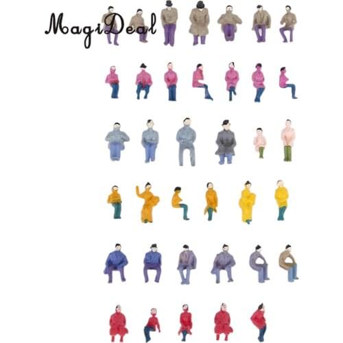 MagiDeal 50Pcs/Lot 1/87 Scale Plastic Painted Model Train Seated People Passengers Figures for Collectibles Layout Diorama Toys