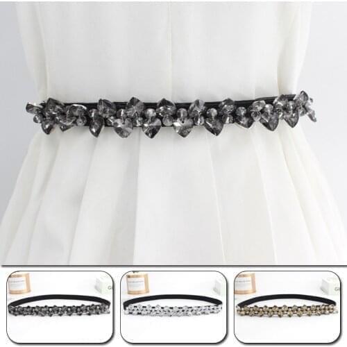 Fashion Rhinestone Elastic Belt For Women Dresses Full Crystal Black White Female Waist Belt For Coats Dress Luxury Ladies Belt