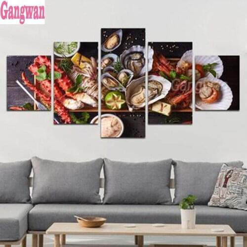 Seafood Meal 5d diy diamond painting 5 Pcs Food Fresh Oyster Lobster pattern full diamond embroidery mosaic diamond painting art