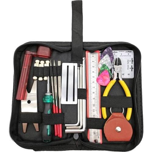 Guitar Repairing Tool Kit(26Pcs) Wire Plier,String Organizer,Fingerboard Protector,Hex Wrenches, Files, String Ruler Action Rule