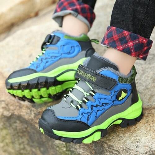 New Winter Kids Shoes Boys Hiking Shoes Plus Fur Warm Sport Running Shoes Waterproof Non-slip Sneakers Outdoor Climbing Trainers