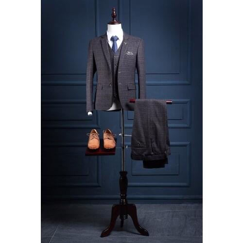 Latest Coat Pant Designs Grey Pattern Tweed Man Suit Slim Fit Skinny Formal Tuxedo Custom Suits 3 Piece Blazer Terno Masculino