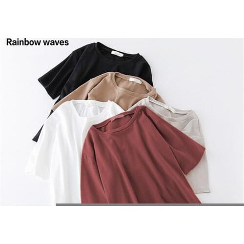 Rainbowwaves New Solid T shirt Women 2021 Harajuku Vogue Vintage T-shirts Femme O Neck Short Summer Top Basic Tshirt