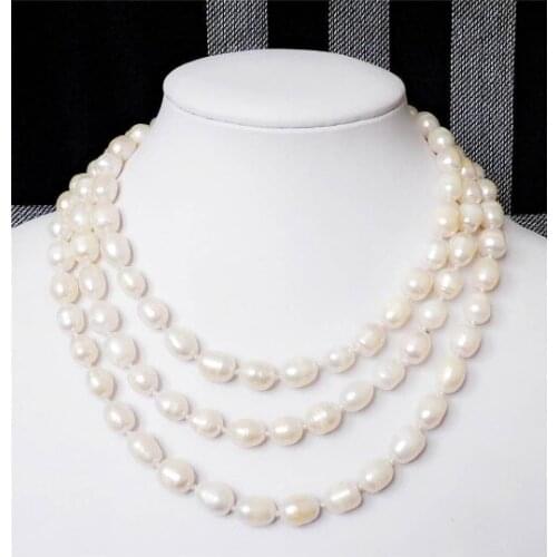 Charming Fashion jewelry 8-9MM white Akoya Cultured Pearl Necklace 48"