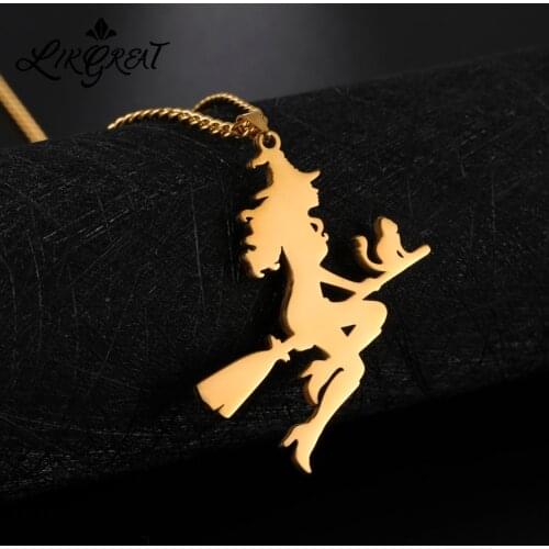 Witcher Broom Cat Stainless Steel Pendant Necklace for Men Women Magic Wizard Witchcraft Gothic Charm Chain Choker Jewelry Gifts