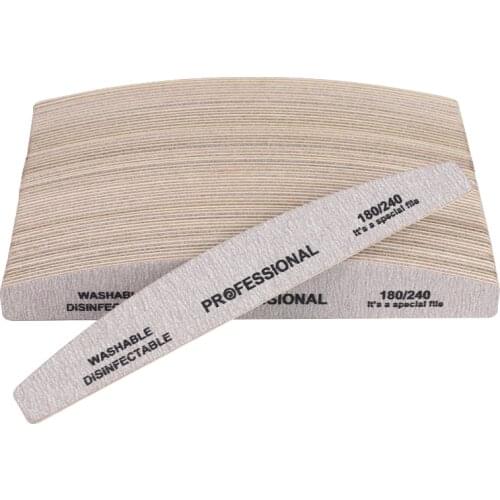100pcs Curved Nail Art Sanding Files 180/240 Boat Double-sided Wooden Buffer For UV Gel Polish Polisher Sandpaper Manicure Files