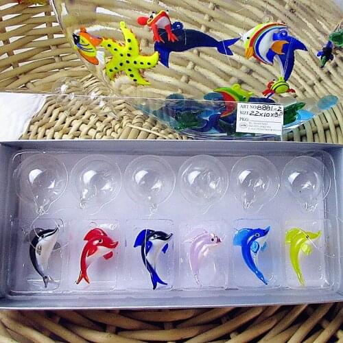 6pcs new colorful Murano Glass Dolphin statues floating marine animals Figurines glass pendant ornaments Aquarium Decoration