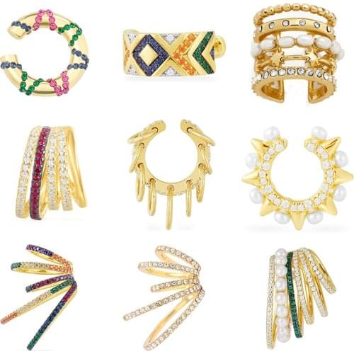 Hot Sale Wide Ear Cuffs Clip on Earrings for Women Without Piercing Pearl Crystal Cartilage Earcuffs Wedding Ear Clips Jewelry