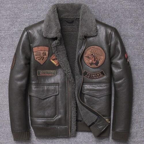 Real Fur Coat Winter Men Clothes 2019 100% Genuine Leather Jacket Sheep Shearling Bomber Jacket Sheepskin Coat Hiver 799