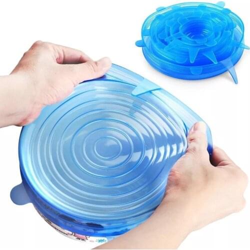 6 Pcs Silicone Stretch Lids Reusable Airtight Food Wrap Covers Keeping Fresh Seal Bowl Stretchy Wrap Cover Kitchen Cookware
