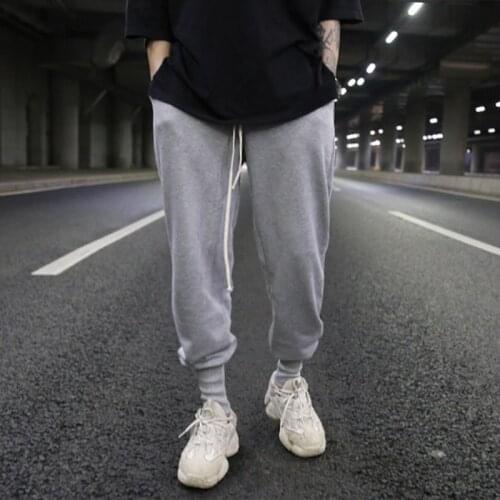 Dark wind European and American high street loose terry cloth ribbed drawstring pants trendy drawstring all-match casual cotton