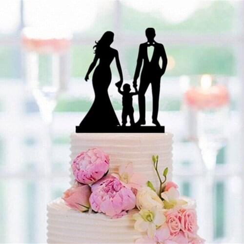 Gold / Silver / Black ,Family Silhouette Cake Topper with Boys , Girls Birde and Groom Wedding Cake Topper Wedding /Anniversary