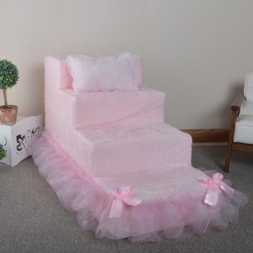 Three story stairs high density sponge dog ladder coral velvet lace pet stairs with waterproof layer dog training ladder customi